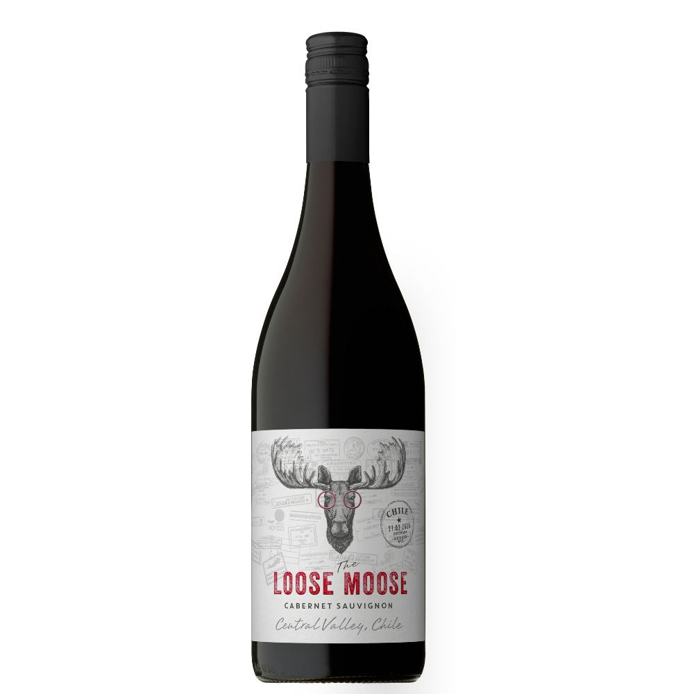 Wine bottle with 'Loose Moose' label on a white background