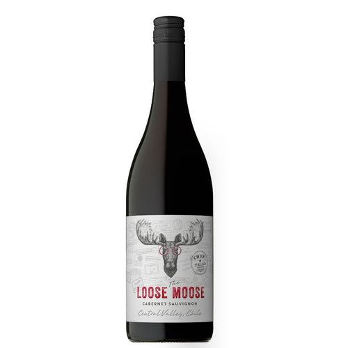 Wine bottle with 'Loose Moose' label on a white background