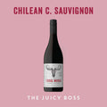 Wine bottle with label on a pink background, featuring 'Chilean C. Sauvignon' and 'Loose Moose'.