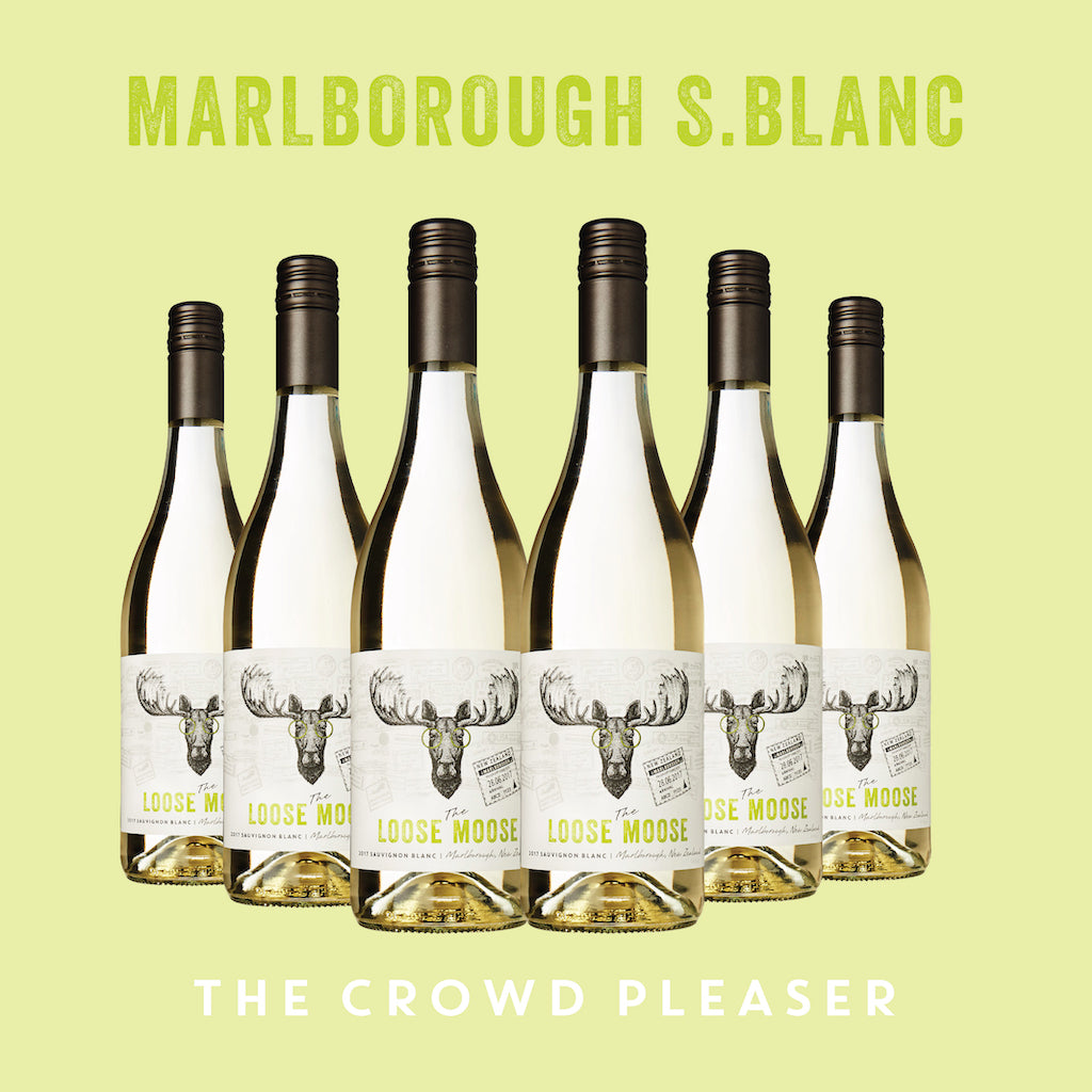 Bottles of Marlborough S.Blanc wine with a light green background