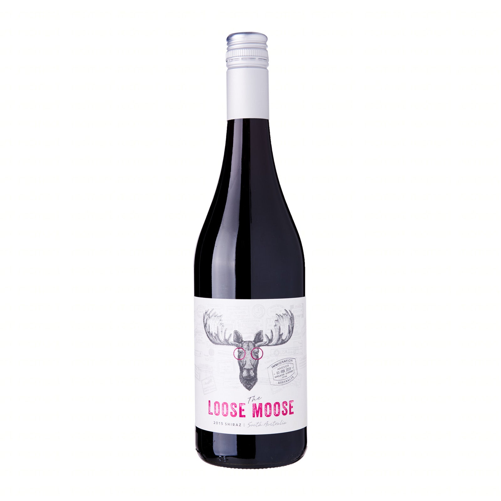 A 750ml bottle of South Australia Shiraz wine with a label featuring a moose's head and the text 'LOSE MOOSE'.