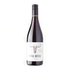 A bottle of Sud de France Pinot Noir with a label depicting a reindeer. The bottle is tall with a dark tinted glass and a white label with blue text.