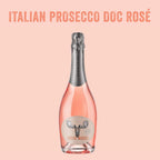 Bottle of Italian Prosecco Doc Rosé with 'Loose Moose' label on a pink background