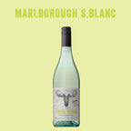 Wine bottle labeled 'Marlborough S.Blanc' with a light green background
