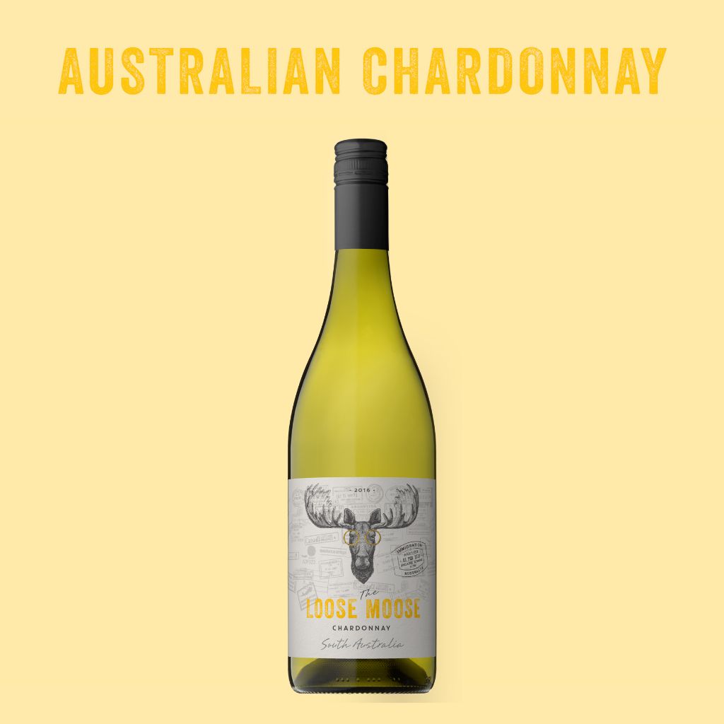 Bottle of Australian Chardonnay with a yellow background
