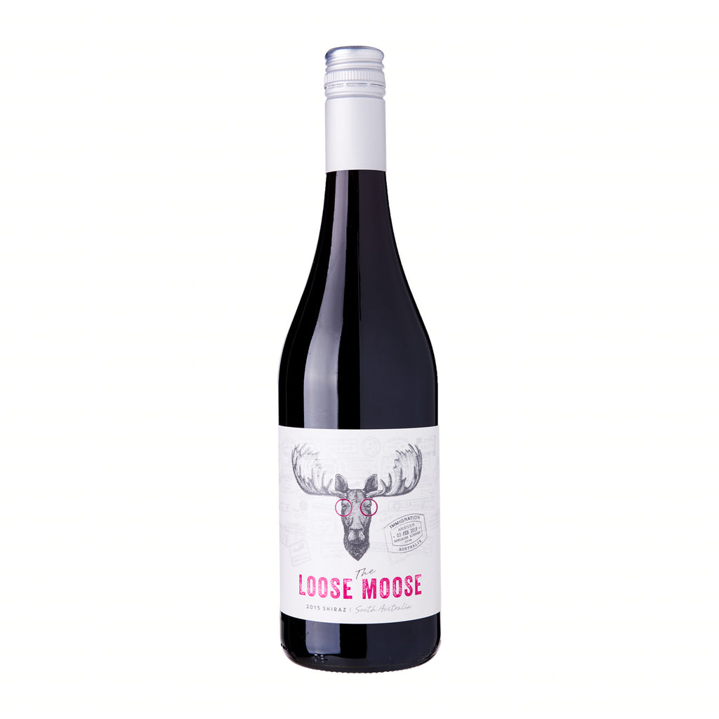 A 750ml bottle of South Australia Shiraz wine with a label featuring a moose's head and the text 'LOSE MOOSE'.