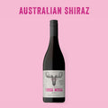 Wine bottle with 'Loose Moose' label on a pink background, labeled 'Australian Shiraz'.